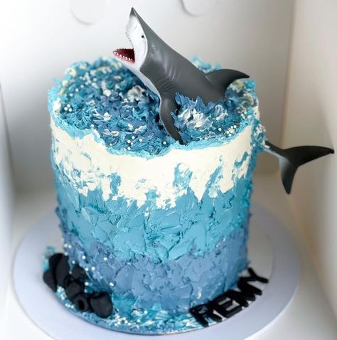 Hammerhead Cake, Shark Birthday Cakes For Boys, Shark Cakes For Kids Boys, Pool Birthday Cakes, Levi Birthday, Shark Birthday Cakes, Pool Party Cakes, Shark Cake, Fishing Party