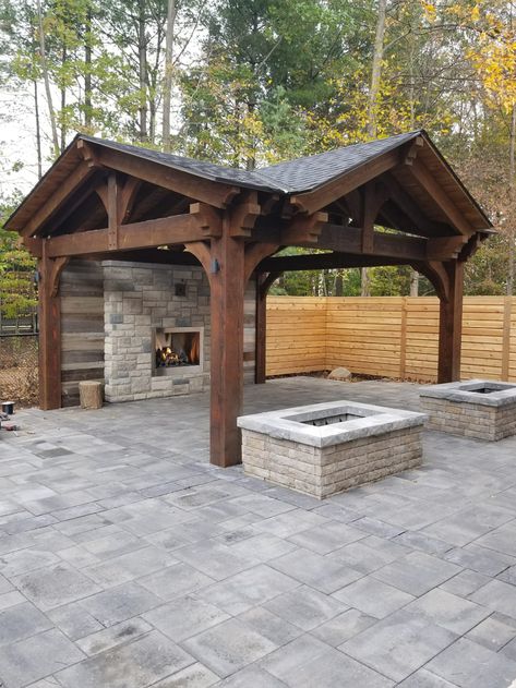 Patio Post Ideas, Gabled Pergola, Fireplace Patio, Covered Backyard, Houses Exterior, Lake Houses Exterior, Deck Steps, Outdoor Fireplace Patio, Lake Houses