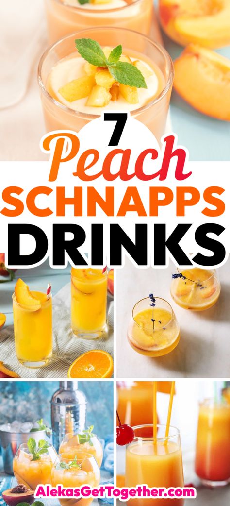 Peach schnapps is always a liquor cabinet staple in our house. The cocktail combinations are endless! If you're looking for a clear fruity, sweet liqueur, this is definitely a good one! Check out this list of tasty peach schnapps drinks you'll want to serve at your next cocktail party! Drinks Made With Peach Schnapps, Peach Fizz Cocktail, Peach Liquor Drinks, Vodka Peach Schnapps Drinks, Peach Mixed Drinks Alcohol, Peach Schnapps Shots, Peach Snaps Cocktails, Cocktails With Peach Schnapps, Peach Schnapps Cocktails