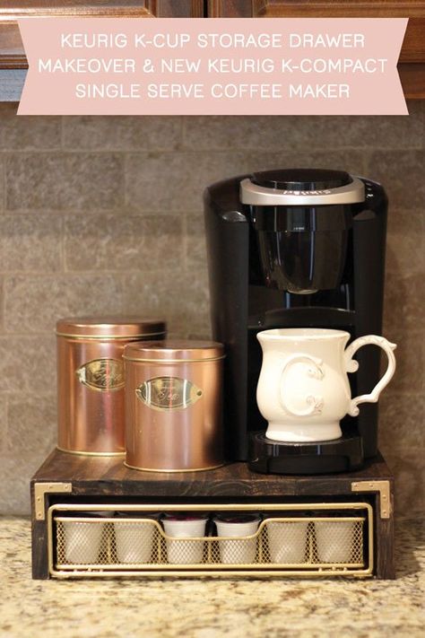 Keurig K-Cup Storage Drawer Makeover Keurig Storage Ideas, Ideas For Kcup Storage, Keurig Cup Storage Ideas, Keurig Pod Storage Ideas, Coffee Pod Storage Ideas Diy, Keurig Pod Storage, Keurig Coffee Station On Counter, K Cup Storage Ideas, Coffee Pod Storage Ideas