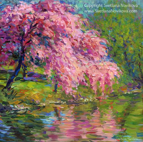 Blossoming Trees painting by Svetlana Novikova Tree Landscape Painting, Tree Landscape, Impressionism Painting, Pink Trees, Impressionist Art, Cherry Tree, Landscape Trees, Tree Art, Tree Painting