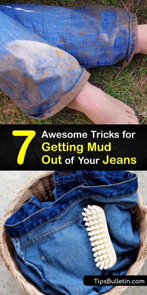 Discover ways to get mud stains out of jeans using a few simple solutions. It’s easy to remove stains from caked-on dirt with warm water, laundry detergent, white vinegar, and a stain remover and restore the appearance of your pants. #howto #remove #mud #jeans Mud Jeans, Baking Soda Hydrogen Peroxide, Diy Stain Remover, Stain Removal Guide, Vinegar And Baking Soda, Diy Household Cleaners, Light Color Jeans, How To Wash Shoes, Diy Staining