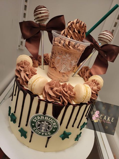 Coffee Theme Cake Ideas, Starbucks Cake Design, Starbucks Cakes Birthday Ideas, Starbucks Themed Cake, Starbucks Birthday Cake, Cakes For Teenagers, Starbucks Birthday Party, Starbucks Cake, Starbucks Birthday