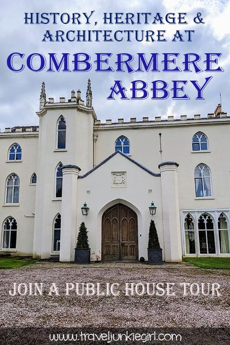 A view of a white Georgian mansion house with castle like features including an impressive arched doorway, arched windows, a tower and crenulations along the roof line. Combermere Abbey, Uk Architecture, Heritage Architecture, Cultural Travel, Travel Through Europe, Stunning Scenery, Northern England, County House, Slow Travel