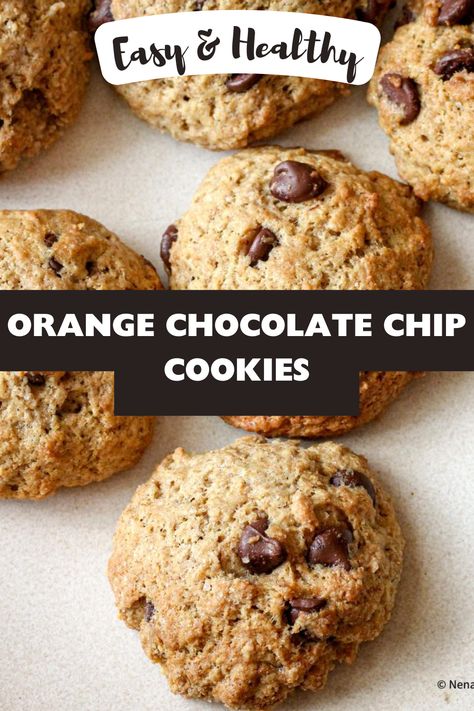 These whole-wheat orange chocolate chip cookies are easy to make and taste delicious. No chilling is required! They are soft and chewy and melt in your mouth, with an incredible taste of orange with every bite. Wellness Corner, Banana Chocolate Chip Cookies, Make Chocolate Chip Cookies, Orange Chocolate, Healthy Baking Recipes, Low Sugar Recipes, Chocolate Chip Recipes, No Sugar Foods, Banana Chocolate Chip