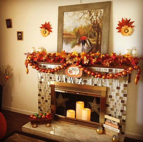 Fall Fireplace Decor Decor For Fireplace, Fall Fireplace Decor, Mandir Decoration, Glass Fireplace Screen, Pooja Decor, Fake Fireplace, Fall Fireplace, Diwali Decor, Glass Fireplace