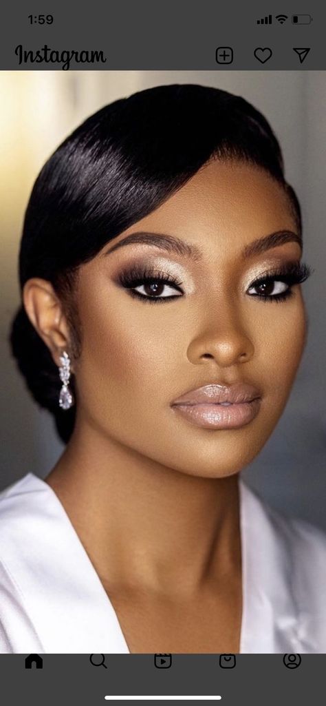 Wedding Makeup For African American Women, Bridal Makeup Lip Color, African American Bride Makeup, Black Bridesmaid Makeup Looks, Lipstick Looks Make Up, Bridesmaid Makeup Brown Skin, Black Bridal Makeup Light Skin, Bride Makeup Looks Wedding Day, Wedding Make Up For Black Women