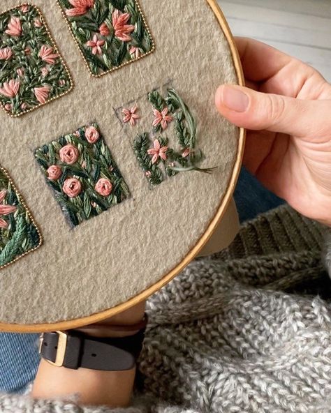 Miniature Embroidery, Stitching Ideas, Embroidery Stitch, Handmade Embroidery Designs, Felt Embroidery, Hand Embroidery Projects, Pola Sulam, Easy Stitch, Embroidery On Clothes