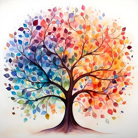 Photo beautiful tree of life digital art... | Premium Photo #Freepik #photo Wonder Aesthetic, Tree Of Life Design, Minimalist Watercolor, Canvas Photo, Watercolor Tree, Art Tree, Diamond Painting Kits, Photo Beautiful, Colorful Trees