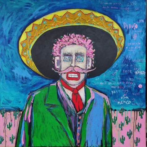 Neo Expressionism Art, Mexican Cactus, Mexican Man, Man Painting, Portrait Man, Neo Expressionism, Figurative Abstract, Cactus Painting, Stretched Painting