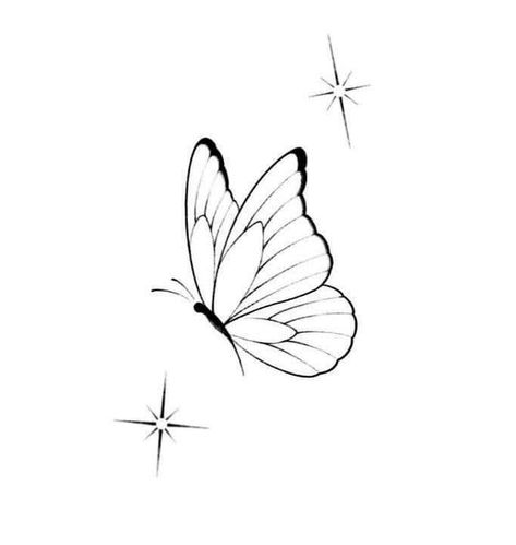 Ladies Tatoos Ideas Awesome, Fineline Butterfly Tattoo Design, လိပ်ပြာ Tattoo, Butterfly Tattoo Designs Simple, Little Butterfly Drawing, Simple Butterfly Tattoo Design, Small Butterfly Drawing, Tattoo No Shading, Butterfly Tattoo Stencil Simple