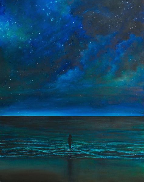 Bioluminescence Archival Print | Etsy Bioluminescent Plankton, Night Sky Artwork, Nantucket Beach, Dark Painting, Watercolor Art Face, Dark Paintings, Story Books Illustrations, Sea Of Stars, Ocean Aesthetic