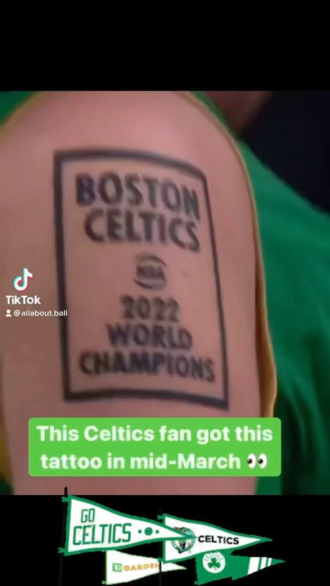 allabout.ball on Instagram: Will he regret this tattoo 👀😳🤔 #boston #celtics #bostonceltics #2022 #nba #world #champions #tattoo #willitwork #beantown Boston Tattoos For Men, Boston Celtics Tattoo, Boston Celtics Tattoo Ideas, Boston Celtics Cap, Boston Celtics Shorts, Boston Celtics Team, Boston Celtics, Boston, Tattoos