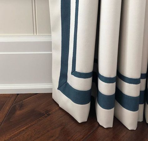 Double trim border Curtain Designs For Bedroom, Drapery Treatments, Roman Curtains, Curtain Trim, Apartment Entryway, Samuel And Sons, Drapery Designs, Curtain Styles, Luxury Curtains