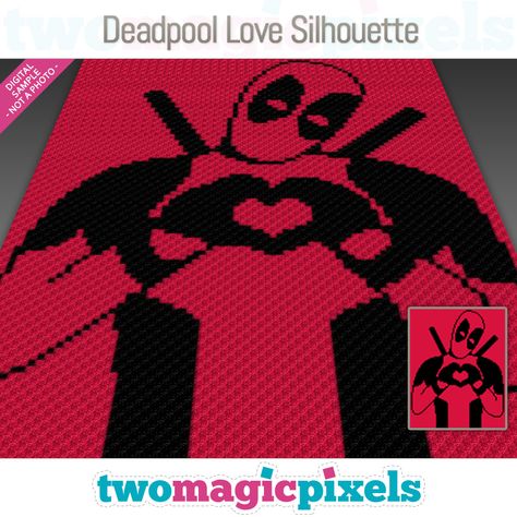 Cross Stitch Plastic Canvas, Two Magic Pixels, Deadpool Love, Crochet C2c Pattern, Deadpool Logo, Harry Potter Crochet, Sc Crochet, Cross Stitch Silhouette, Love Silhouette