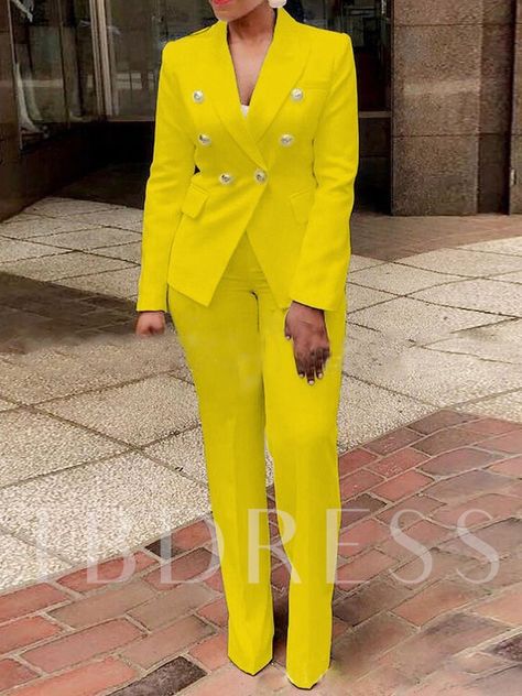 Plus Size Coat Plain Western Double-Breasted Women's Two Piece Sets Yellow Two Piece, White Two Piece, Elegant Pant, Womens Suits Business, Plus Size Two Piece, Set Outfits, Two Piece Pants Set, Blazer Set, Pant Length