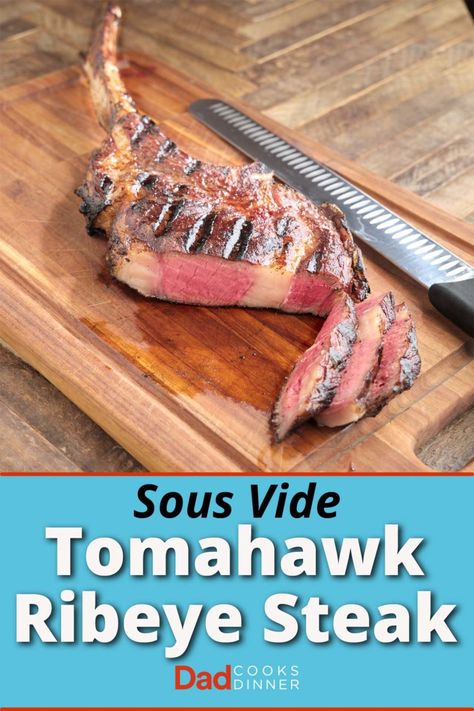 Sous Vide Tomahawk Ribeye Steak. Massive ribeye steaks with a Flintstones-worthy bone cooked Sous Vide in my (extra-large) container. #InstantPot #InstantPotRecipe #PressureCooker #PressureCookerRecipe @InstantPotOfficial Sous Vide Ribeye, Ribeye Recipe, Tomahawk Steak Recipe, Cowboy Ribeye, Best Cut Of Steak, Rib Eye Recipes, Tomahawk Ribeye, Sous Vide Steak, Tomahawk Steak