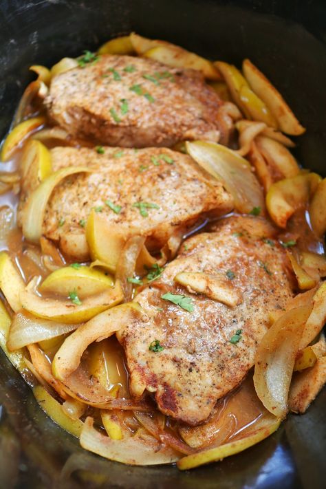 Apple Pork Chops Crockpot, Pork Chops In The Crockpot, Cider Pork Chops, Pork Chops And Applesauce, Pork Chops With Apples, Pork Crockpot Recipes, Pork Chop Recipes Crockpot, Pork Chop Recipe, Apple Pork