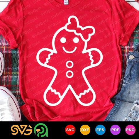 Gingerbread Tshirt Ideas, Gingerbread Girl Template, Gingerbread Shirt Ideas, Gingerbread Svg, Diy Christmas Shirts, Gingerbread Shirt, Cricut Shirts, Gingerbread Girl, Cricut Tutorials