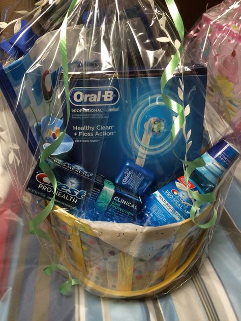 Dental Raffle Basket Ideas, Dental Gift Basket, Dental Office Gift Basket Ideas, Dental Ideas, Silent Auction Baskets, Auction Basket, October Gifts, Auction Baskets, Raffle Basket