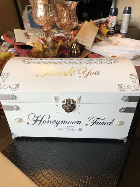 Honeymoon Fund Box For Wedding, Honeymoon Box For Wedding, Cash Box For Wedding, Honeymoon Fund Box Ideas, Honeymoon Fund Ideas, Wedding Honeymoon Fund, Sons Wedding, Marine Wedding, Black And White Wedding Theme