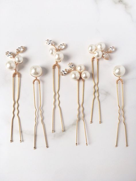 Pearl Hair Piece, Bridal Hair Pins Pearl, Pearl Bride, Boda Diy, Gold Hair Pin, Party Hair Accessories, Bridal Wedding Hair, Crystal Hair Pins, Party Hair