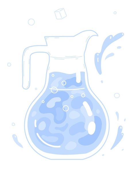 Clean drinking water in glass jug. Vector illustration. Water In Glass, Jug Of Water, Senior Thesis, Clean Drinking, Vector Doodle, Water Illustration, Clean Drinking Water, Water Drawing, Cute Food Art