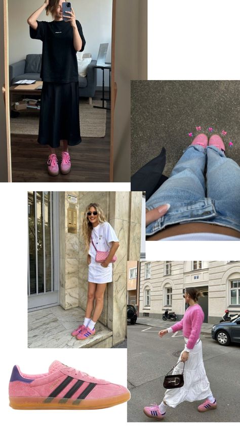 Pink Tennis Shoes Outfit, Pink Adidas Outfit, Pink Sneakers Outfit, Pink Shoes Outfit, Adidas Gazelle Pink, Adidas Gazelle Outfit, Pink Gazelles, Pink Adidas Shoes, Pink Tennis Shoes