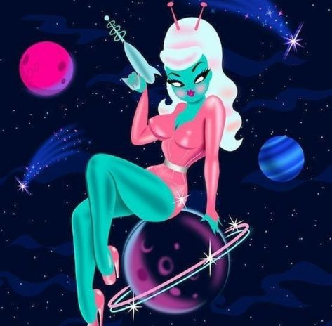 Saturn Art, Space Girl Art, Visuell Identitet, Miss Fluff, Alien Aesthetic, Alien Tattoo, Arte Alien, Alien Girl, Vintage Inspired Art