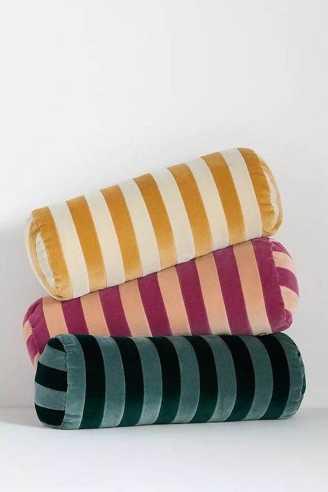 Christina Lundsteen Stripe Bolster Cushion Pillow | Anthropologie Christina Lundsteen, Anthropologie Bedding, Velvet Throw Blanket, Washed Linen Duvet Cover, Jersey Quilt, Pillows Bed, Plaid Throw Blanket, Unique Bedding, Wishlist 2024