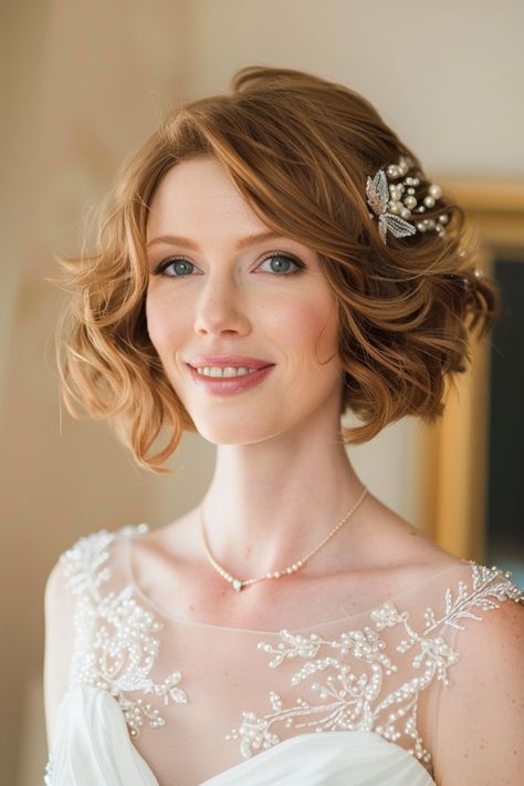 1920s Wedding Hair Short, Short Blonde Wedding Hair, Short Hair Wedding Styles, 1920s Wedding Hair, Chic Wedding Hairstyles, Boho Short Hair, Hair Wedding Styles, Curled Pixie Cut, Short Hair Wedding