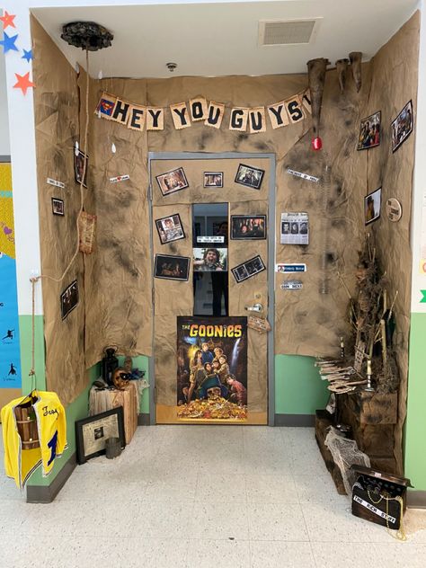 80s Door Decorating, Hey You Guys Goonies, Teacher Appreciation Door Decorations, Themes For School, Tech Classroom, Teacher Appreciation Doors, 80's Theme, Study Hall, Movie Decor