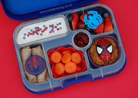 SPIDERMAN! Blue Foods, Making Healthy Food, Good Morning And Happy Friday, Kindergarten Lunch, Lunch Idea, Blue Food, Themed Cupcakes, Toddler Fun, Kids Lunchbox