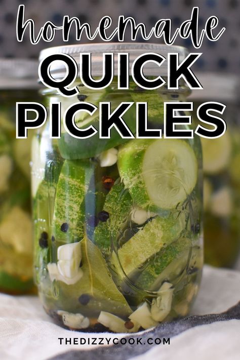 An easy blend of pantry ingredients paired with pickling cucumbers (or regular) make these quick dill pickles! Crispy, crunchy, and perfect for a bbq or cookout. East Refrigerator Pickles, Recipe For Refrigerator Pickles, Pickling Recipes Cucumber, Lots Of Cucumbers, What To Do With Lots Of Cucumbers, Pickle Recipes Refrigerator, Cucumber Pickle Recipes, Easy Pickled Cucumbers, Refrigerated Pickles