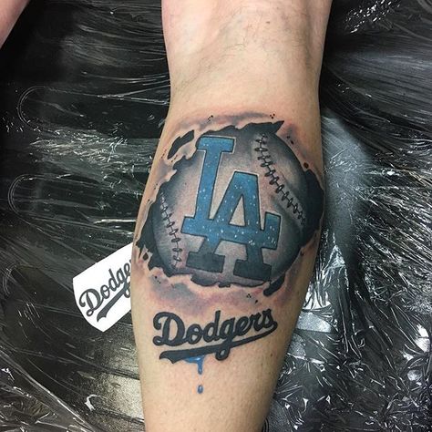 LA Dodgers baseball realism tattoo by Casey - Manteca, CA La Dodgers Logo Tattoo, Dodger Tattoos For Women, La Dodgers Tattoo, Dodger Tattoo, Dodgers Tattoo, Los Angeles Dodgers Tattoo, Coaching Baseball, La Dodgers Logo, Baseball Tattoo