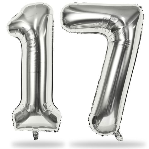 PRICES MAY VARY. 💓 Silver Number 17 Balloon: Our package included 40 inch number 1 & 7 balloon and 1pcs straw. Simply inflate the balloon using the straw, and you're ready to party! Silver number foil balloons are the best for girls or boys birthday party decoration. 💓 High Quality & Durabe: Silver number balloon 17 made of high quality aluminum foil, which is sturdy, durabe and non-toxic, not easy to leak, bright colors. Enough big to worked out great for indoor or outdoor photoshoots, it can 17 Balloons, 17th Birthday Party, Boys Birthday Party Decorations, Foil Number Balloons, Big Balloons, Silver Numbers, It S My Birthday, Anniversary Decorations, 17th Birthday