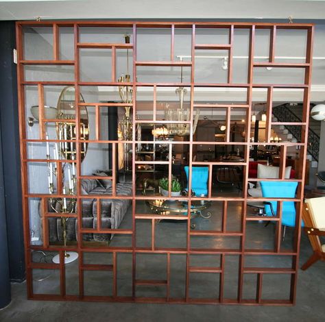 Midcentury Geometric Room Divider image 4 offered by Adesso $8900 Modern Room Divider Ideas, Entryway Divider, Mid Century Modern Room Dividers, Mid Century Room Divider, Wall Dividers, Macrame Room Divider, Room Divider Ideas, Mid Century Modern Room, Room Divider Shelves