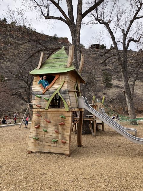 Awesome playground in Lyons, Colorado! #travel #denver #fortcollins #lyons #coloradomom Travel Denver, Lyons Colorado, Rope Bridge, Colorado Trip, Play Structures, Shaped Windows, Colorado Real Estate, Bocce Ball, Colorado Adventures