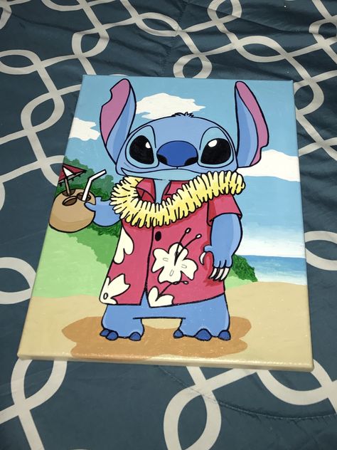 Disney stitch painting on canvas with acrylic paints Stitch Paintings On Canvas, Canvas Panel Painting Ideas, Stitch Painting Canvases, Stitch Disney Painting, Pixar Paintings, Stitch Painting Ideas, Stitch Painting Canvases Easy, Disney Painting Ideas On Canvas, Disney Character Paintings On Canvas