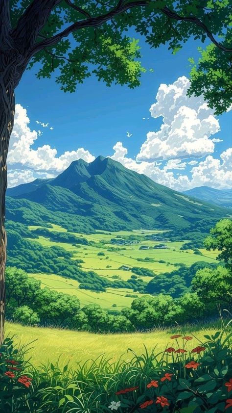 Panorama Painting, Art Phone Wallpaper, Anime Landscape, Dreamy Artwork, Nature Mountains, Dreamy Landscapes, Mountains Landscape, Mountain Wallpaper, Nature Scenery