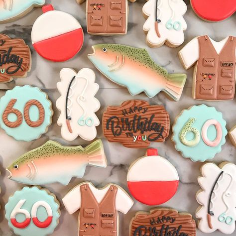 Fishing Birthday Party Cookies, Fishing Theme Cookies Decorated, Gone Fishing Cookies, Fishing First Birthday Cookies, Fishing Birthday Cookies Decorated, Fishing Themed Cookies, Fishing Cookies Decorated, Fishing Birthday Cookies, Fishing Cookies