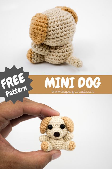 Free Mini Dog Crochet Pattern by Supergurumi. If you also always wanted to have a cute little dog at home, crochet your new best friend now. Get the free pattern on the Website. #amigurumi #crochet #crochetpattern #dog #crochetdog Tiny Dog Crochet Pattern, Free Dog Patterns Crochet, Free Crochet Dog Hat Patterns For Kids, Crochet Goldendoodle Pattern Free, Maltese Crochet Pattern Free, Amigurumi Dog Free Pattern Puppies, Small Dog Crochet Patterns Free, Mini Balloon Dog Crochet Pattern Free, Mini Puppy Crochet Pattern Free