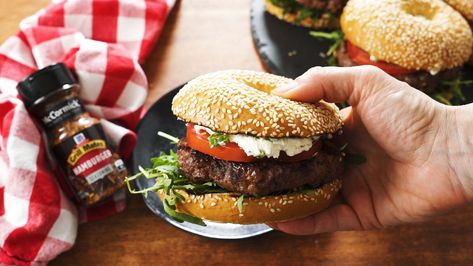 Brunch Stans: This Sesame Bagel Burger Will Blow Your MindDelish Easy Italian Cookies, Bagel Burger, Hamburger Seasoning, Sesame Bagel, Waffle Iron Recipes, Italian Cookie, Waffle Maker Recipes, Burger Meat, Italian Cookie Recipes