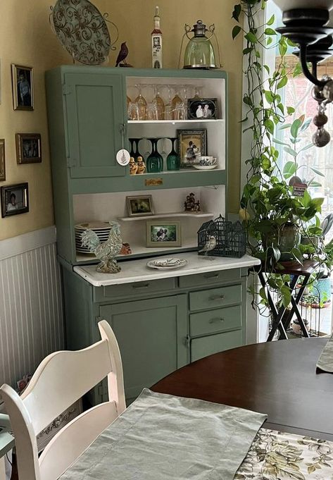 Cozy Cottage Decor Lovers | Hoosier cabinet I found with missing doors & mismatched wood Coffee Hutch, Savannah House, Savannah Houses, Hoosier Cabinet, Wooden Bed Design, Apartment Aesthetic, Hearth And Home, Wooden Bed, Cozy Cottage