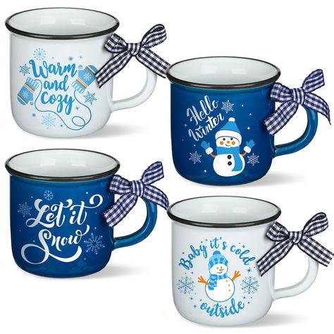 PRICES MAY VARY. Winter Coffee Mug Set: this package consists of 4 pieces of mini coffee cups in different patterns, which can complement most rooms' motifs, setting a warm and cozy ambiance at winter Reliable Quality: thoughtfully crafted from quality ceramic, the bulk coffee mugs offer durability and longevity, ensuring a nice experience with each sip; The main color of white and blue give them an eye catching appeal, suitable for most decorations Convenience Size: the ceramic holiday mugs com Bulk Coffee Mugs, Christmas Tea Cups, Christmas Coffee Mugs, Mini Coffee Cups, Holiday Mugs, Tray Decoration, Christmas Cups, Cute Coffee Cups, Winter Coffee