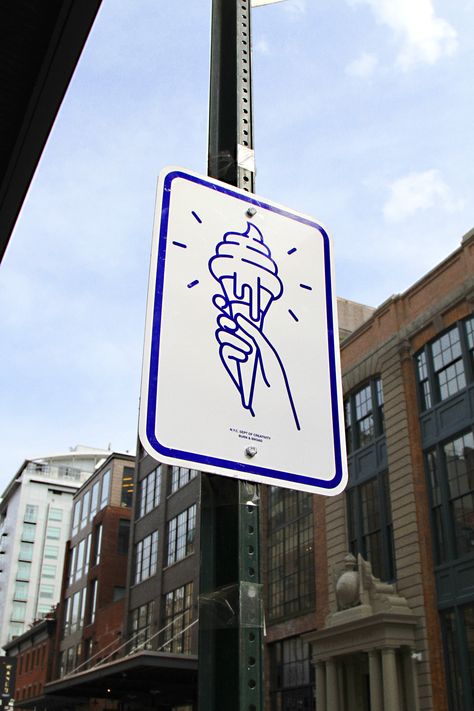 This summer, NYC based design studio Burn & Broad took to the streets with a self-initiated public art installation, transforming iconic city street signs into eye-catching artistic visuals. Type Mural, City Signs, Public Art Installation, Coffee Signage, Event Poster Template, Ice Cream Design, Street Brands, Music Culture, Luxury Branding Design