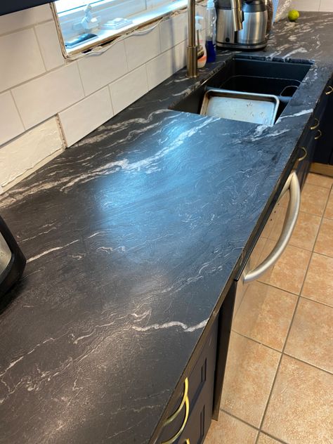 Dark Leathered Granite Countertops, Honed Black Granite Countertops, Uba Tuba Granite Kitchen, Black Honed Granite Countertops, Titanium Granite Countertops, Kitchen With Dark Granite Countertops, Leathered Countertops, Dark Granite Countertops Kitchen, Black Leathered Granite Countertops