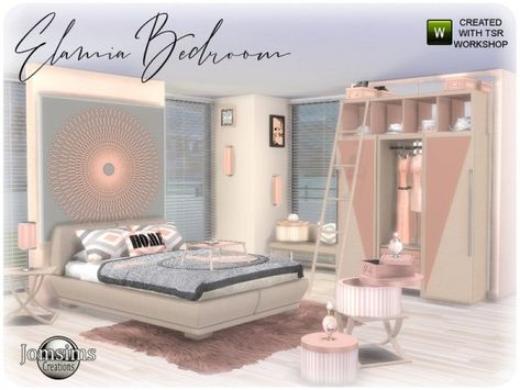 The Sims Resource: Elamia bedroom by jomsims • Sims 4 Downloads Sims 4 Beds, Sims 4 Tsr, Die Sims 4, Sims Baby, Mod Furniture, Sims 4 Bedroom, Sims 4 Clutter, Free Sims 4, Sims 4 House Design