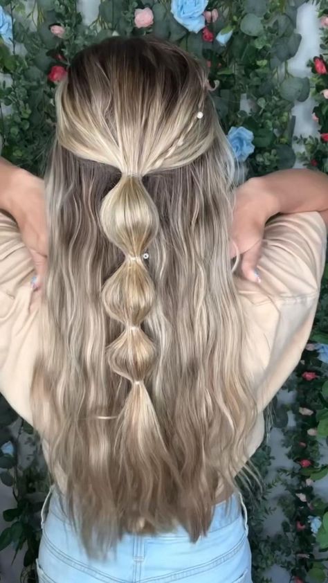 Bubble Braid Long Hair, Western Hair Styles, Braid Long Hair, Western Hair, Concert Hairstyles, Bubble Braid, Cheer Hair, Crimped Hair, Festival Hair