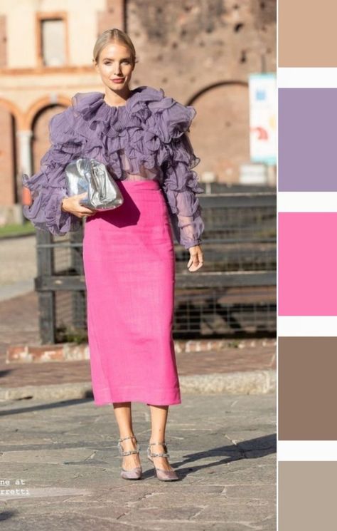 Pink Skirt Outfits, Colour Combinations Fashion, Monochromatic Fashion, Color Blocking Outfits, Color Combinations For Clothes, Purple Outfits, Fashionista Clothes, Street Style Chic, Outfit Combinations